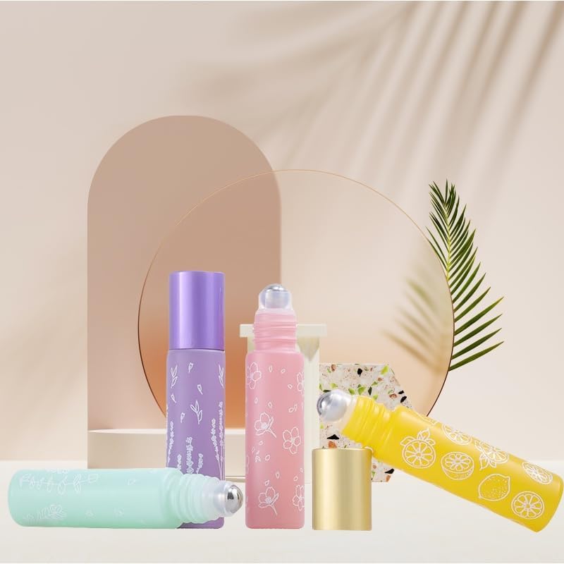 10 Pcs Yellow Glass Essential Oil Roller Bottles,10ml Empty Refillable Roll on Bottles,Glass Travel Roller Bottles with Stainless Steel Roller Balls for Essential Oil,Perfume,Aromatherapy,Lip Balms