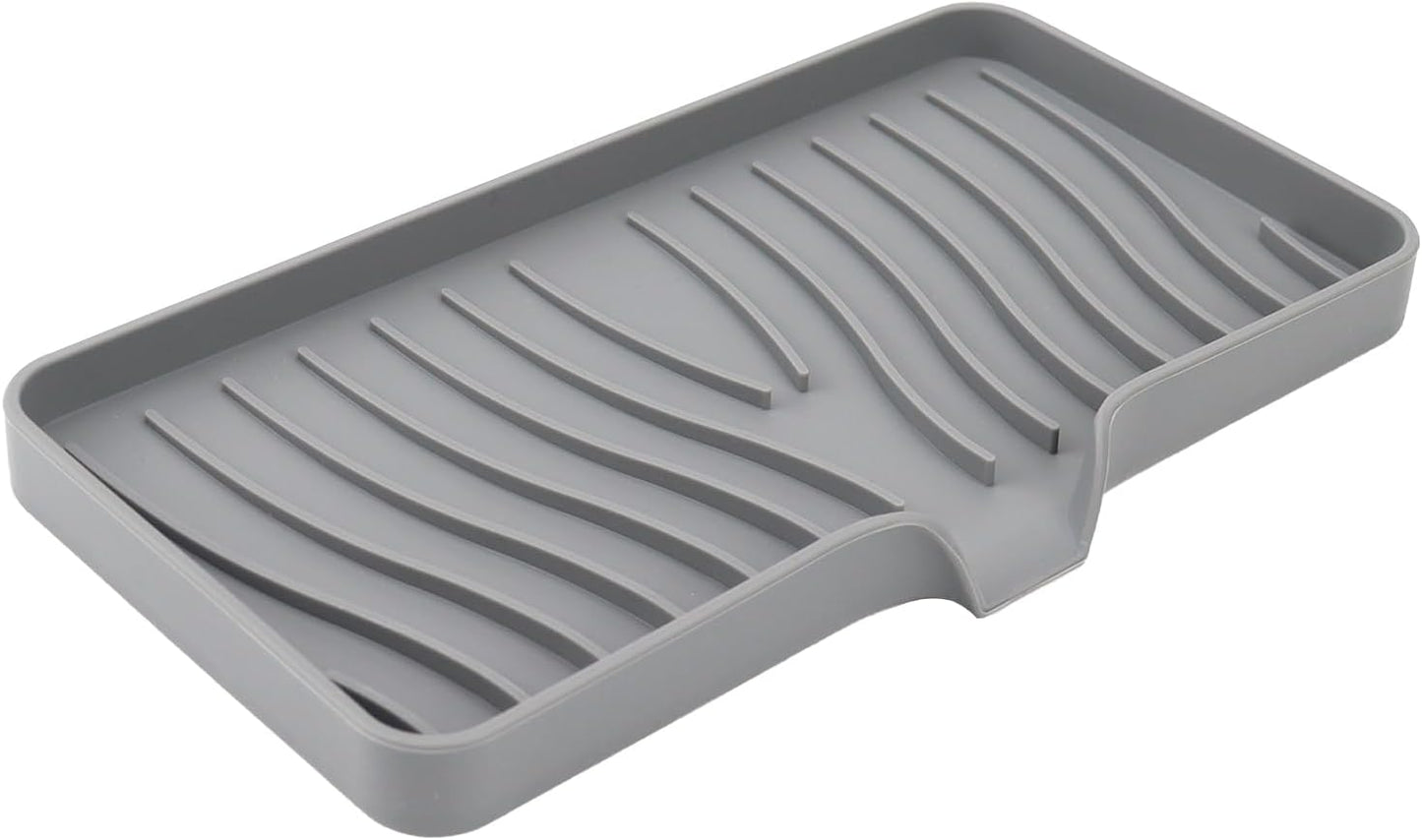 YASMEN Silicone Bathroom Soap Dishes, Sink Sponge Holder for Kitchen, Rubber Soap Dish with Drain, Shower Soap Sponge Tray, Sink or Counter Organizer, for Bar Soap, Bottle, Dish Soap Dispenser-Gray