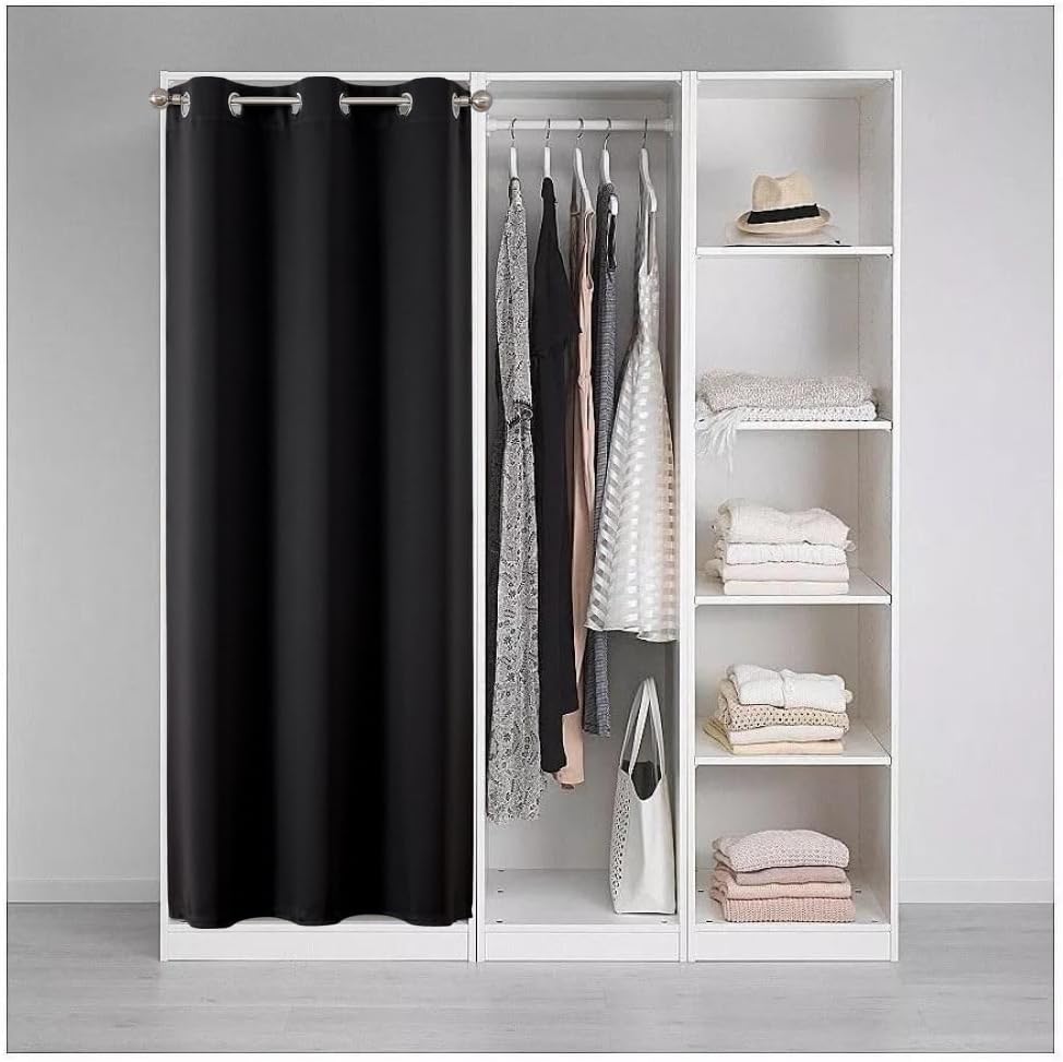 Joydeco Blackout Door Curtain for Doorway Privacy 90 Inches Long, Grommet Closet Curtain for Open Closet, Room Divider for Bedroom Living Room (Black, 52Wx90L, 1 Panel)