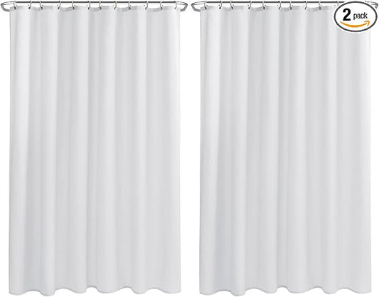 Nasitos Extra Long Fabric Shower Curtain Liners 2 Pack - W72 x H96 - Water Repellent & Washable Cloth Shower Curtains for Bathroom, Soft Hotel Quality (White, Magnets Included)