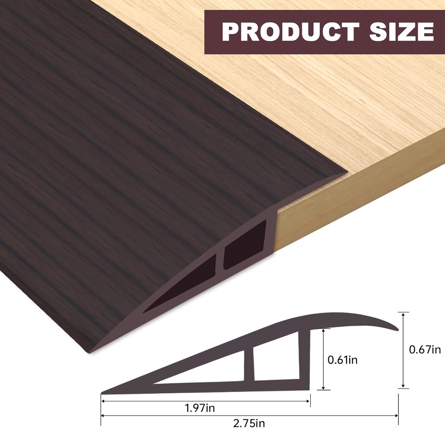 Vinyl Door Threshold Flooring Transition Strip Self Adhesive Carpet Edging Strip for Laminate Doorway Edge Threshold from 2/5" to 3/5" (Black Walnut Wood Grain, 3.3 Ft)