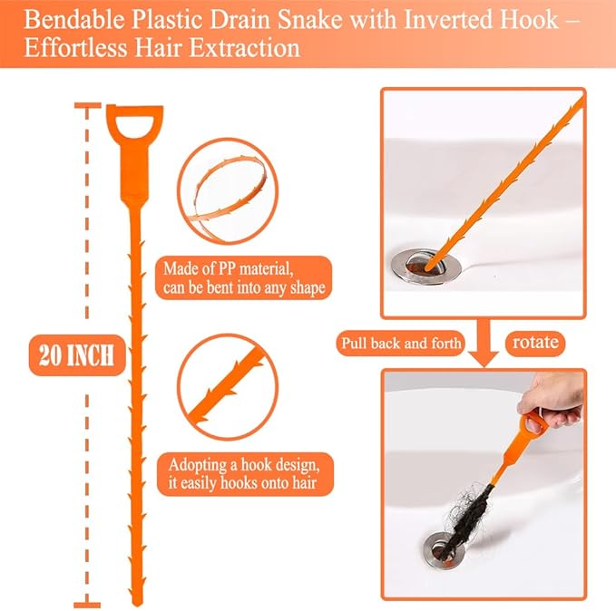 33 Feet Drain Snake Auger, Plumbing Snake Drain Hair Clog Removal Tool, Heavy Duty Toilet Snake Auger, Sink Unclogger Drain Cleaner Tool for Bathroom Kitchen Tub Shower Drain Clog Remover with Gloves