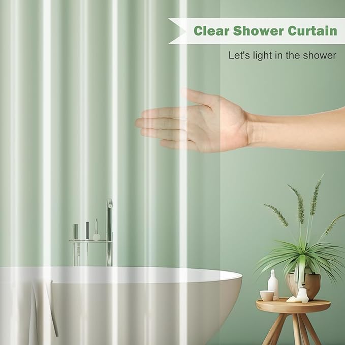 UFRIDAY Clear Shower Curtain , Extra Long Shower Curtain Liner 72x78 Inch ,Bathroom Curtain Waterproof with 5 Magnets Bottom, for Home and Hotel,PEVA