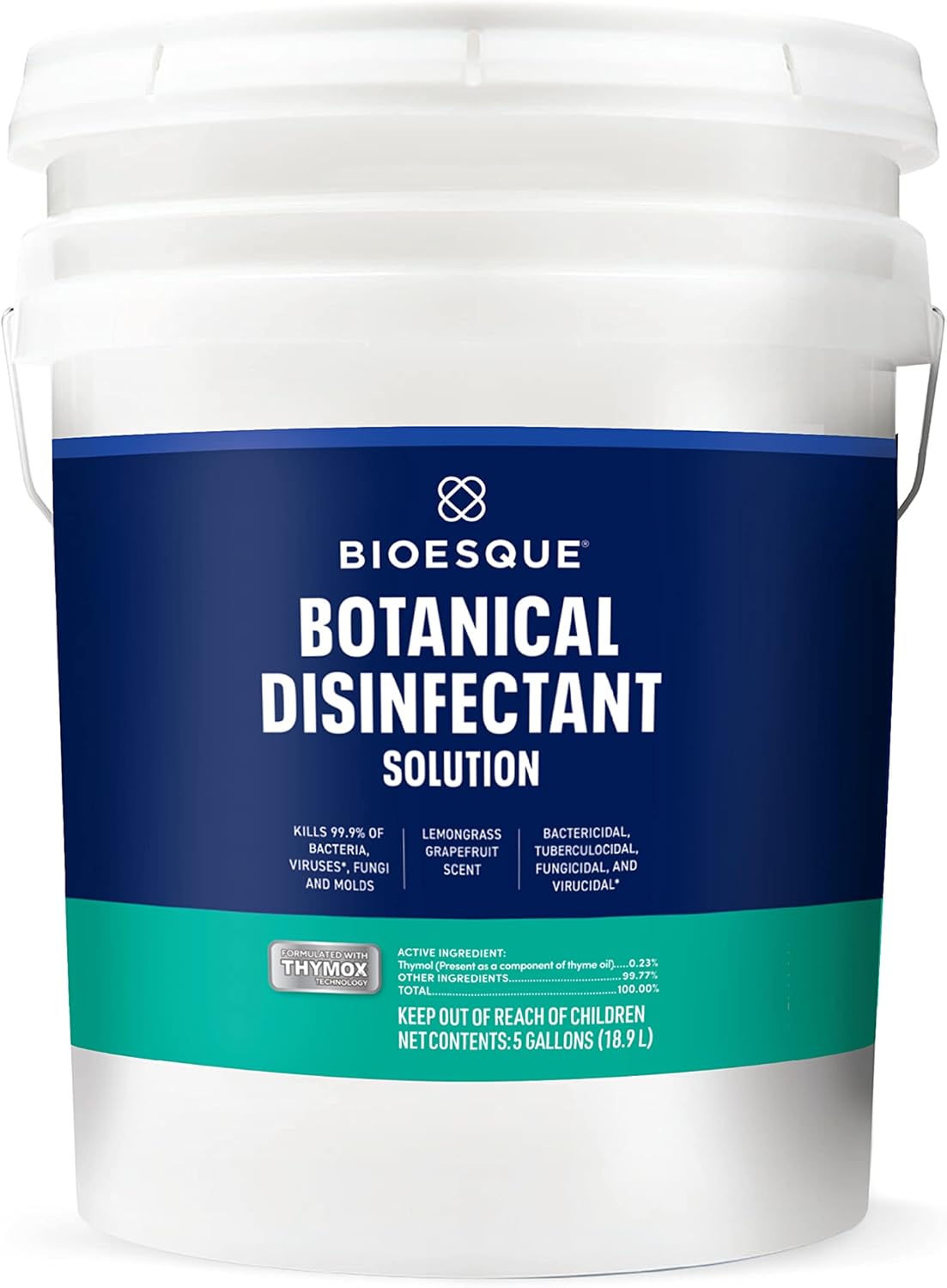 Bioesque Botanical Disinfectant Solution, Heavy Duty Broad-Spectrum Disinfectant, Kills 99.9% of Bacteria, Viruses*, Fungi, & Molds, 5 Gallon (Pack of 1)
