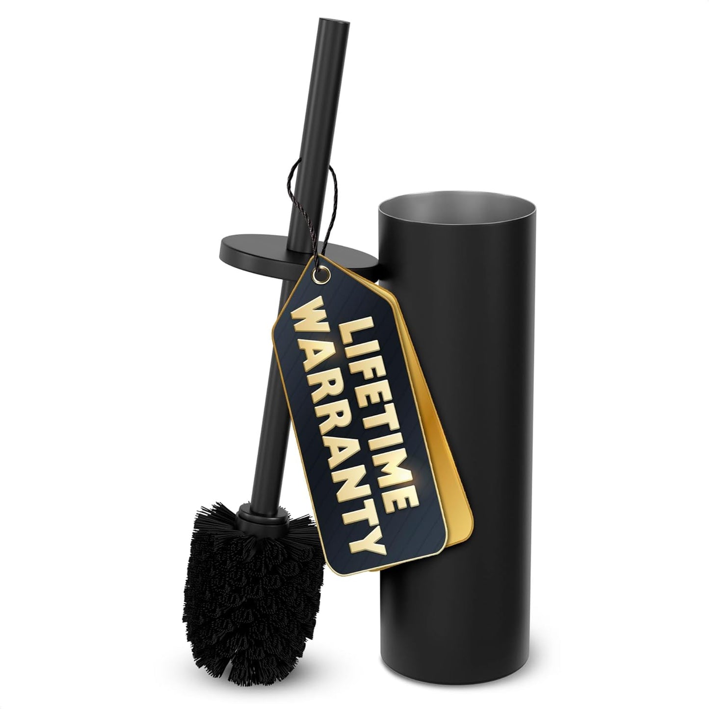 Black Toilet Brush and Holder Set - Scratch Resistant Black Toilet Bowl Brush and Holder with Soft Bristles Replaceable Head, Protection from Splashes, and Compact Design - for Effective Cleaning