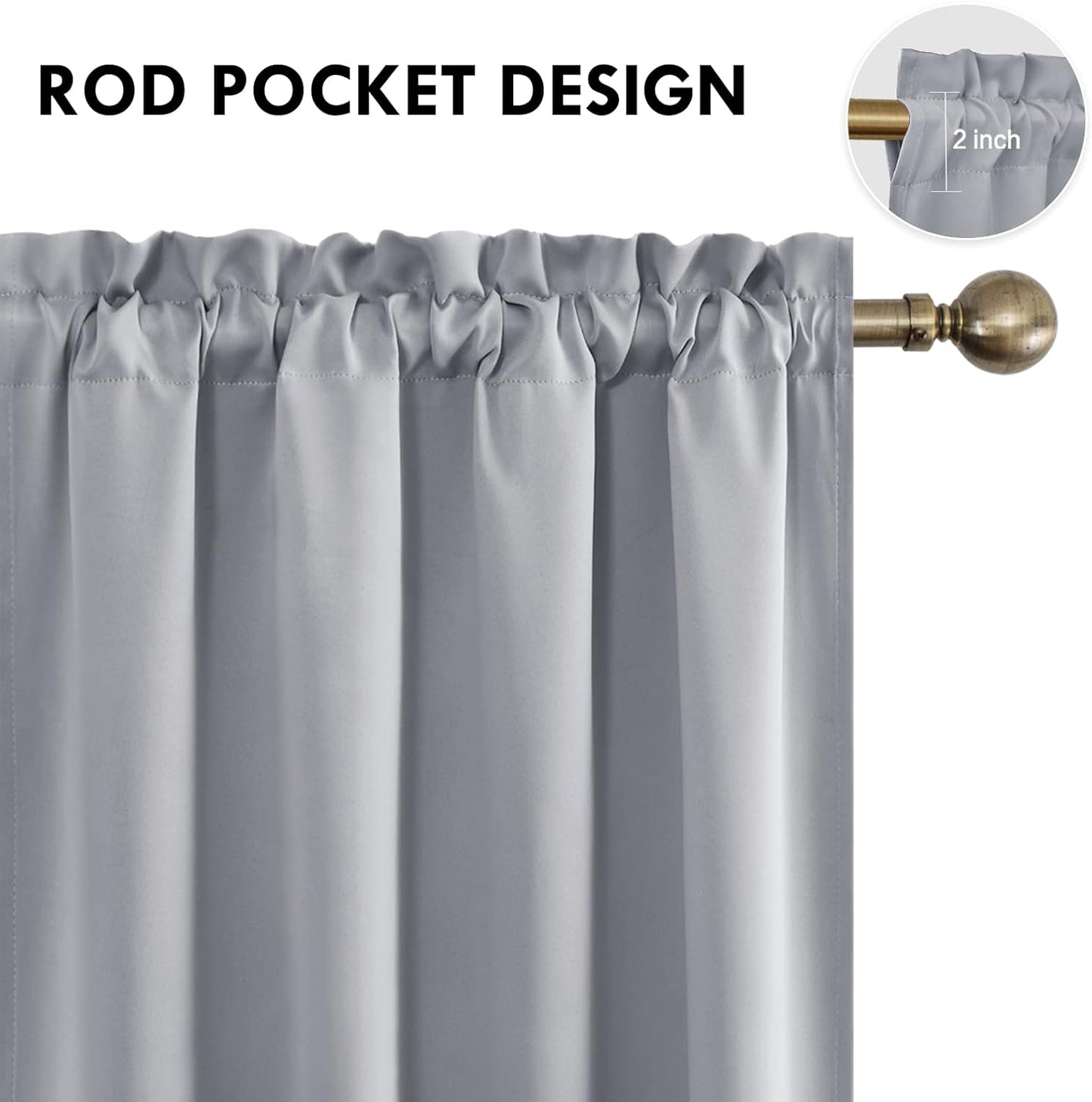 DWCN Blackout Curtains Room Darkening Thermal Insulated Bedroom Curtains Window Curtain Panels, 52 x 63 inches Long, Set of 2 Silver Grey Rod Pocket Drapes