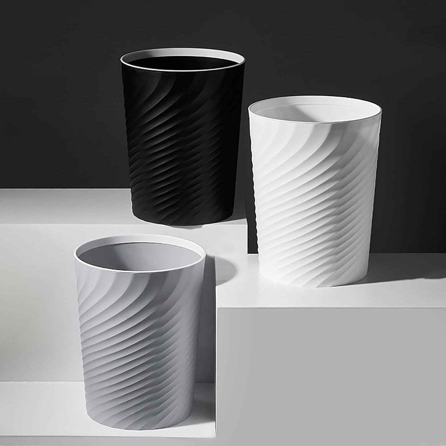 2 Pcak Small Bathroom Trash Can 1.8 Gallon Waste Basket Garbage Can for Bedroom Office Kitchen, Black