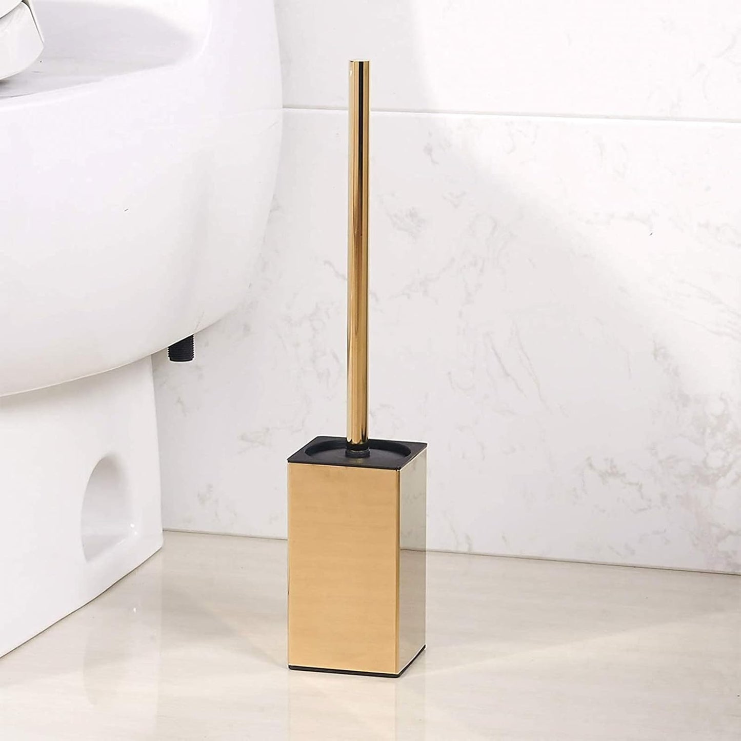 Toilet Brush Holder Stainless Steel 304 Standing Gold Square Toilet Brush Holder for Bathroom Storage and Organization (Gold)