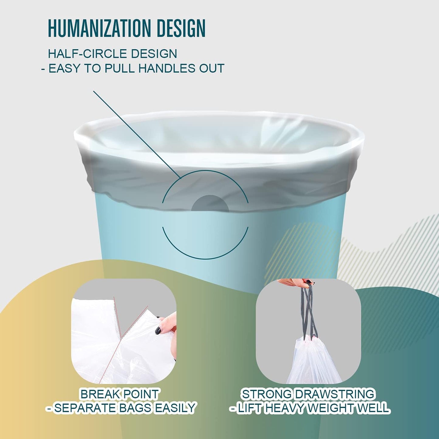 FORID Small Drawstring Trash Bags - 4 Gallon Plastic Garbage Bags 240 Counts White Trash Can Liners 15 Liter for Bathroom Restroom Bedroom Office Toilet - Durable & Thick Trash Bag