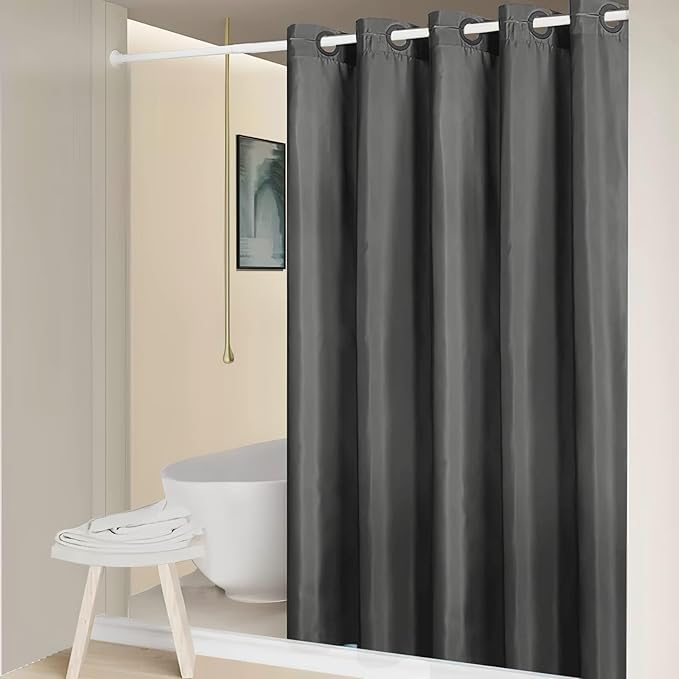 Furlinic No Hook Stall Size Shower Curtain,48 x 84 Inch Small Half Narrow Shower Curtain Liner,Waterproof Fabric Bathroom Curtains with 6 Plastic Split Grommets,Hotel Grade Machine Washable,Dark Grey
