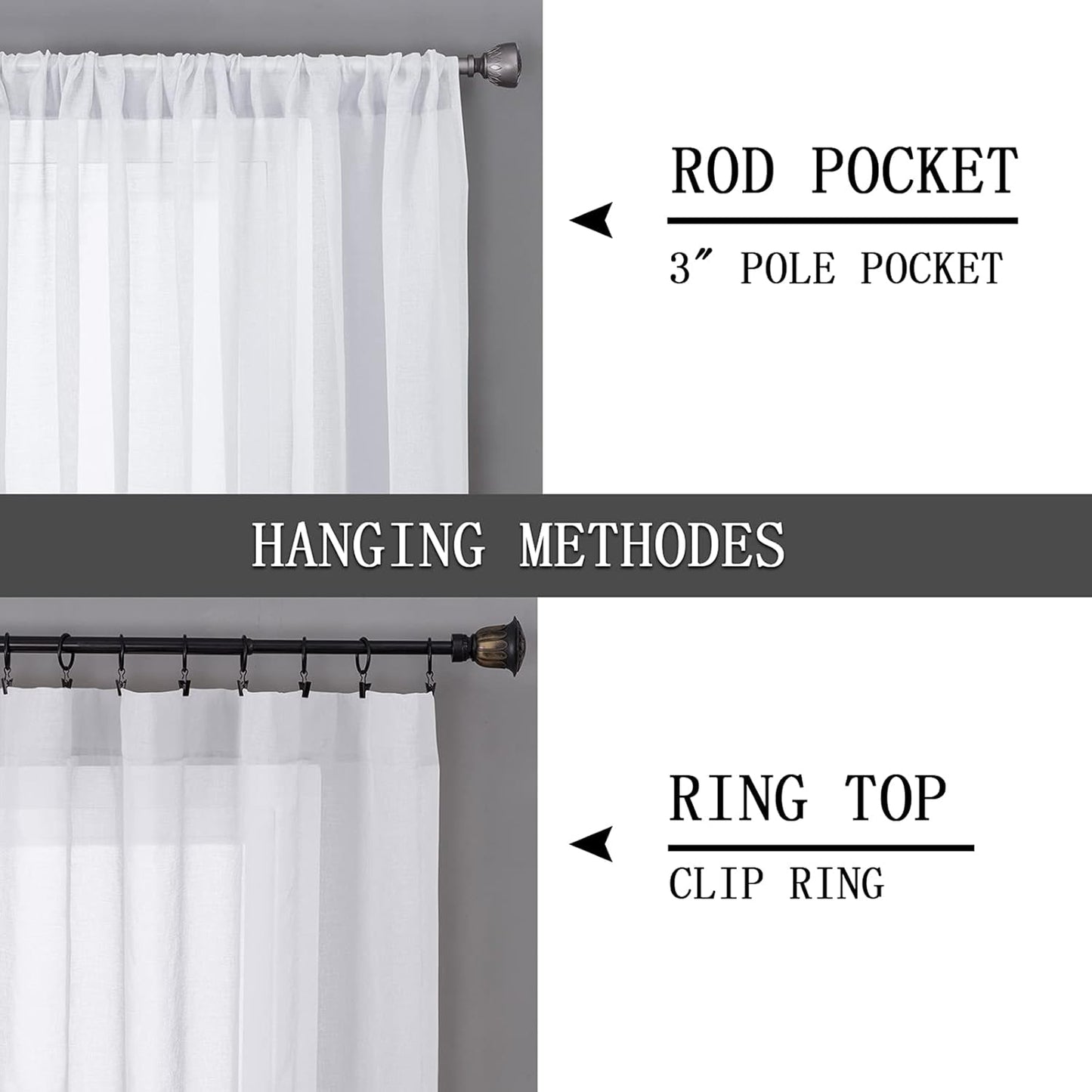 Tollpiz Sheer Curtains Bedroom Linen Textured Curtain Sheers Light Filtering Voile Rod Pocket Curtains for Living Room, 38 x 84 inches Long, White, Set of 2 Panels