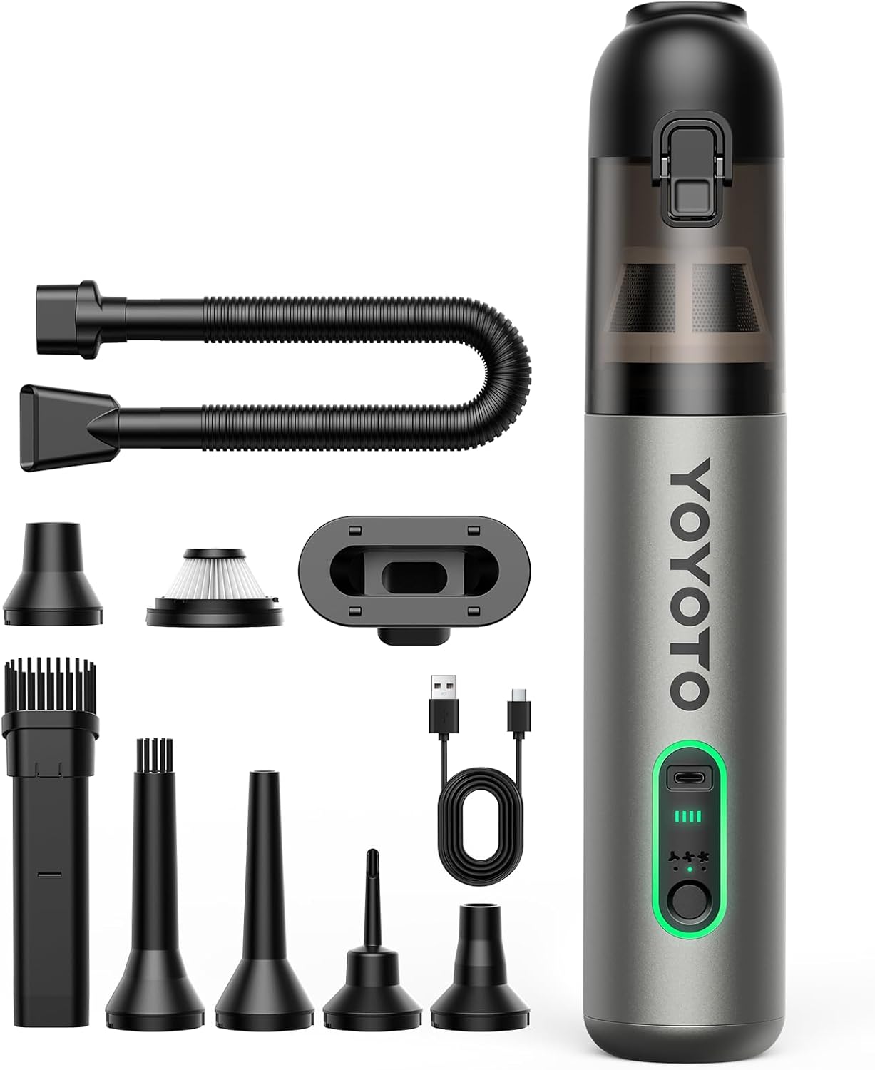 Car Vacuum, Handheld Vacuum Cordless with 21000Pa Powerful Suction & 3 Modes, 4-in-1 Portable Hand Held Mini Vacuum Cleaner Rechargeable, Ultra Light for Car Home Office (Silver)