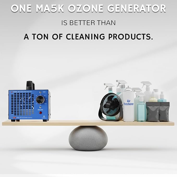Airthereal MA5K Ozone Generator for Home, Ozone Air Ionizer Odor Eliminator with 120-Min Timer, Lightweight Design, Odor Removal for Car, Smoke, Pets, Basements, Covers Up to 2,000 Sq. Ft., Black