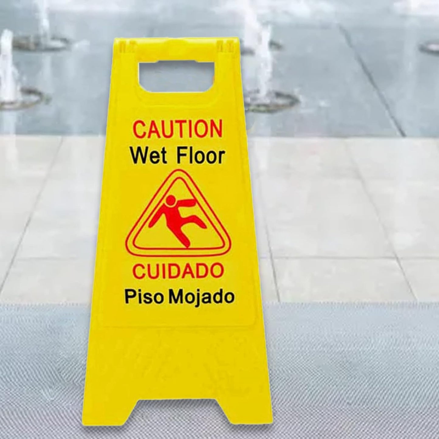 12-Pack Caution Wet Floor Signs | Foldable Sturdy Double-Sided Bilingual Saftey Warning Signs | Cuadado Piso Mojado| Avoid Fall & Slip Accident | Bright Yellow