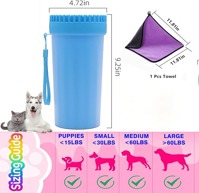 Dog Paw Cleaner, Foot Washer for Pets - Quickly Clean a Muddy Paw, Soft Silicone Bristles, Suitable for Small, Medium, Large Breed Dogs(with 1 Absorbent Towel)