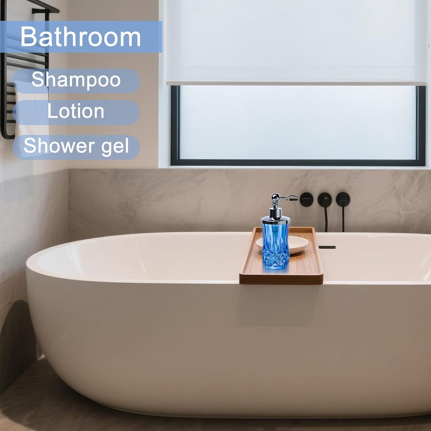 9Oz Diamond Grid Pattern Blue Glass Soap Dispenser with Rust Proof Stainless Steel Pump,Refillable Liquid Soap Dispenser for Bathroom & Kitchen Dish Soap, Hand soap, Lotion(Round)