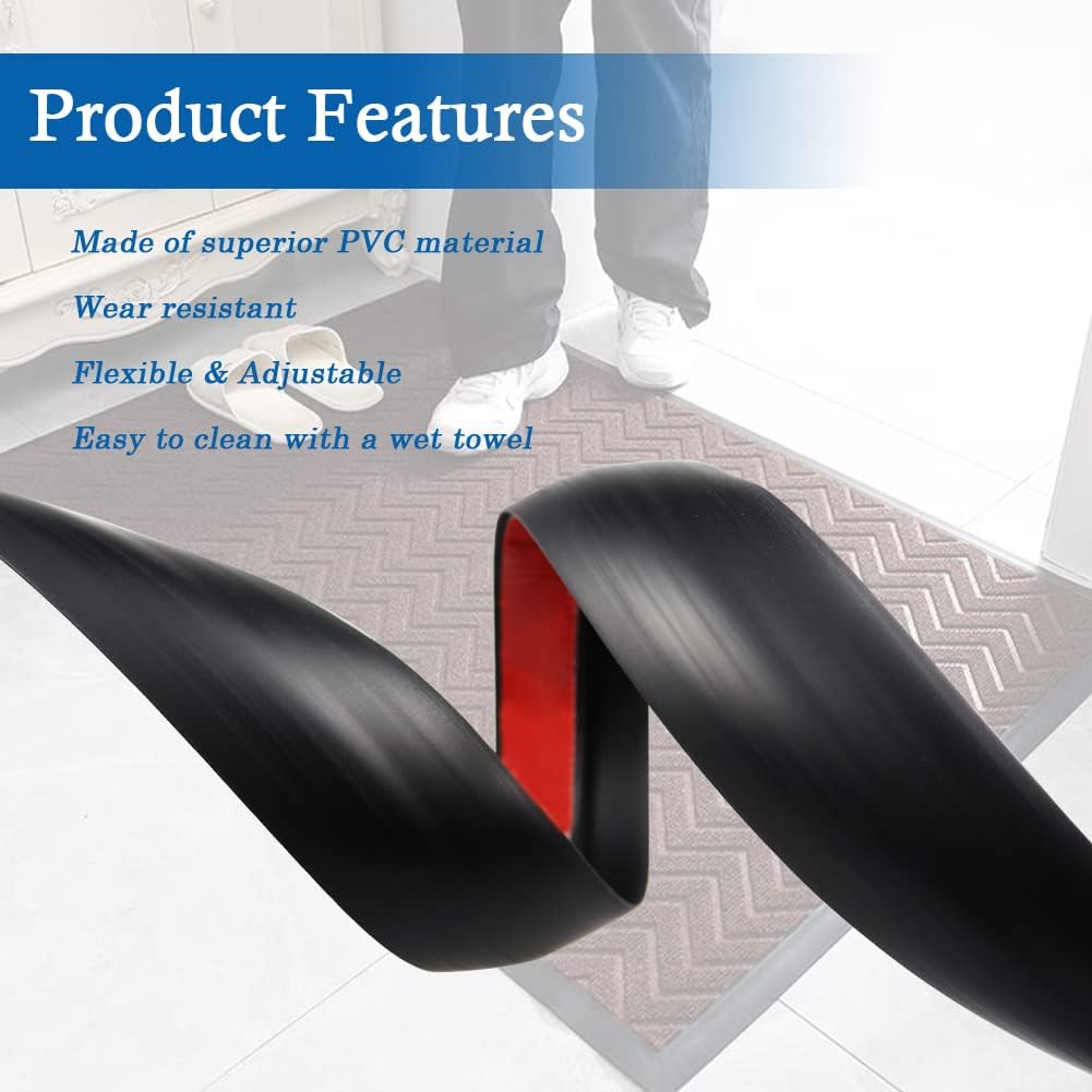 Floor Transition Strip Self Adhesive Carpet & Flooring Transitions Edging Trim Strip PVC Threshold Transitions Suitable for Threshold Height Less Than 5mm (10Ft, Black)