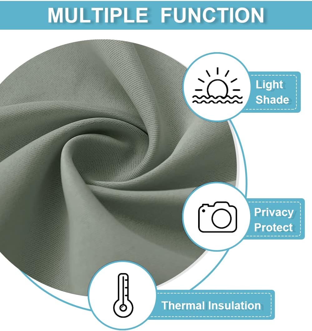 RYB HOME Living Room Curtains Blackout - Light Block Energy Efficiency Small Window Treatment Drapes for Kitchen Dining Baby Nursery Farmhouse Decor, W 42 x L 72 inch, Sea Green, 2 Panels