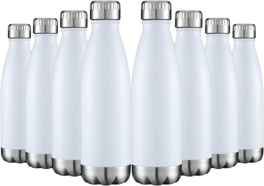 HASLE OUTFITTERS 17oz Stainless Steel Water Bottles Bulk, Vacuum Insulated Water Bottles Double Walled Powder Coated Reusable Metal Sports Water Bottles Keep Drinks Hot and Cold, White, 8Packs
