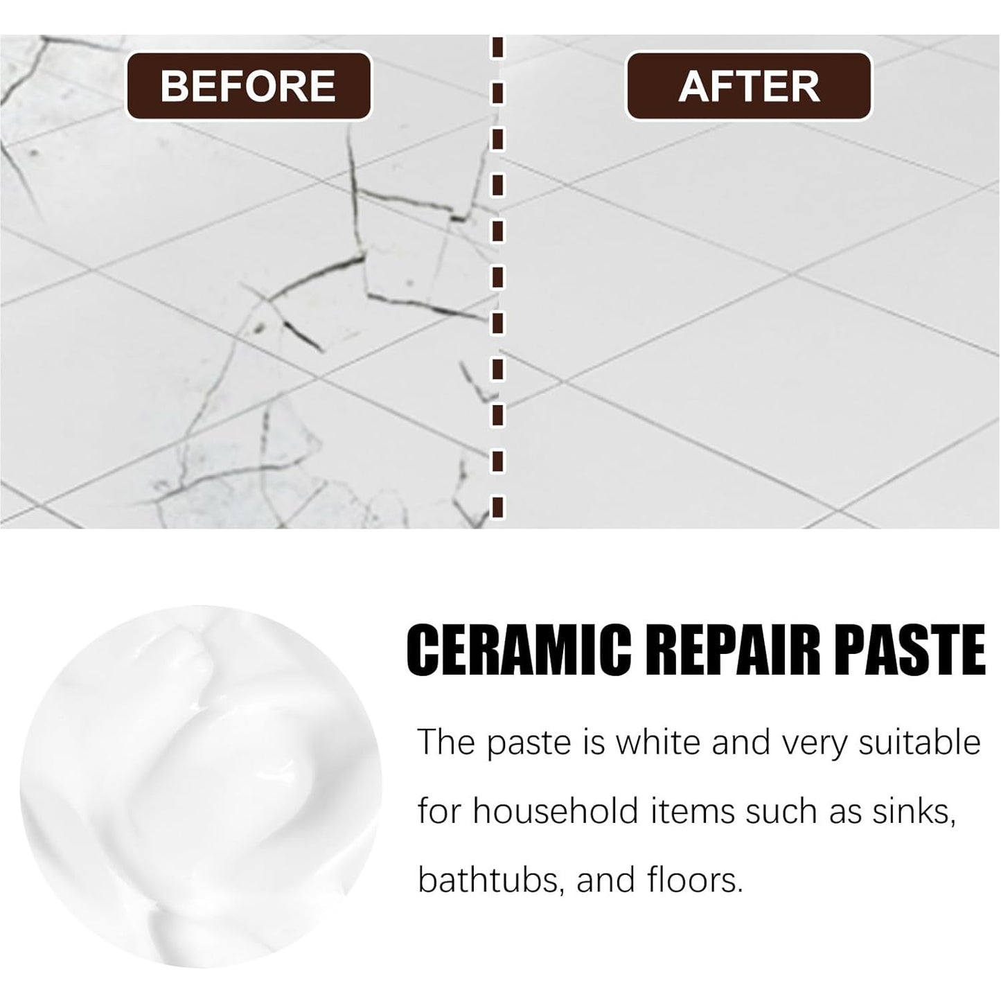 Tile and Ceramic Glaze Repair Paste,Ceramic Tile Crack Repair,Porcelain Sink Repair Kit,Tilegrout Repair,for Bathtub Tilefloors,Sinks, and Toilets (3PC)