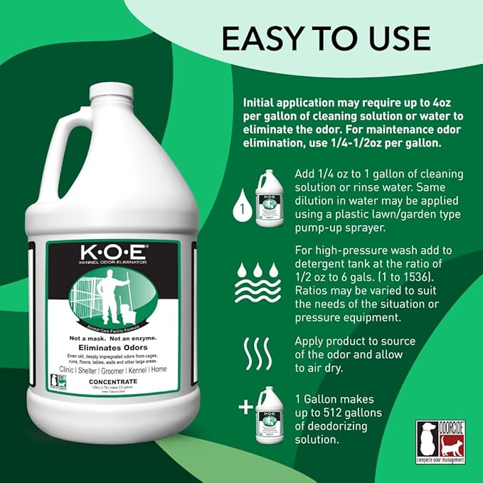 Thornell KOE Kennel Odor Eliminator Concentrate, Odor Eliminator for Strong Odors, Great for Cages, Runs, Floors & More, Pet Odor Eliminator for Home & Kennel w/Safe, Non-Enzymatic Formula, 128 oz