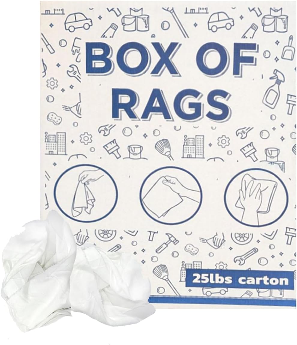 Recycled White Sheeting Cleaning Rags (25 lbs. Box) – Lint Free White Cotton Cloths for Manufacturing | Automotive | Janitorial | Shop Rags Bulk - Multipurpose