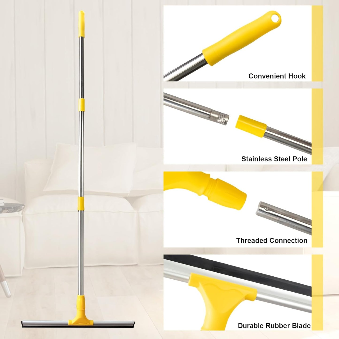 17.2"Professional Floor Scrubber Shower Squeegee,Rubber Silicone Broom with Long Stainless Steel Handle for Kitchen, Swimming Pool, Concrete Floors,Shower Tiles,Garages,Windows,Glass,Pet Hair Removal