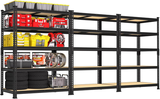 PrimeZone 36" x 16" x 72" Heavy Duty Storage Shelves - 5 Tier Adjustable Garage Storage Shelving, Metal Storage Utility Rack Shelf Unit for Warehouse Pantry Closet Kitchen, Black, 3 Pack