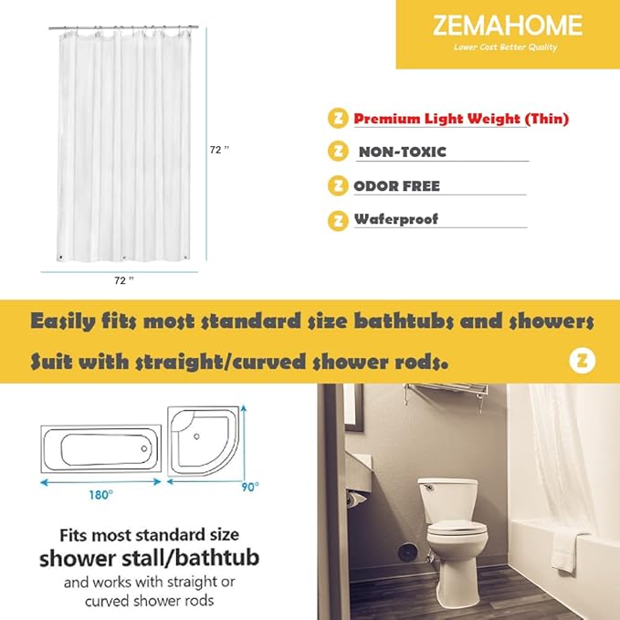 3 Pack PEVA Plastic Shower Curtain Liner Premium Light Weight 72" x 72" Clear Bathroom Shower Showroom Curtain Liner with Rustproof Metal Gromments and Weighted Magnet