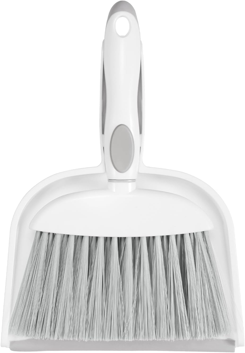 NACENA Small Dust Pan and Brush Set, Mini Broom and Dustpan Set Small Hand Broom and Brush Combo Dust Pan with Teeth for Home Cleaning Drawers Desktop Sofas Pet Care and Outdoor, White & Gray