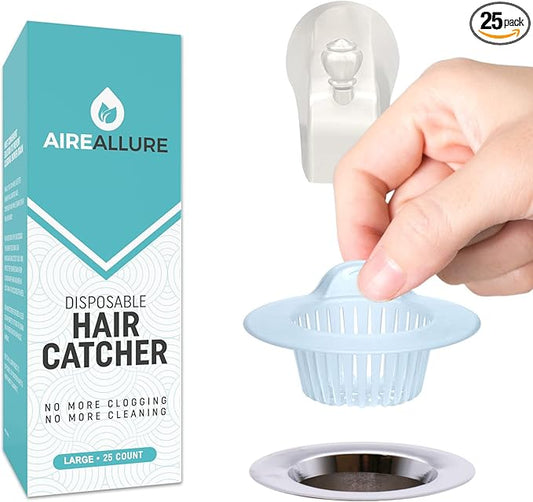 25 Pack, Hair Catcher for Bathroom Sink or Bathtub, White, Large