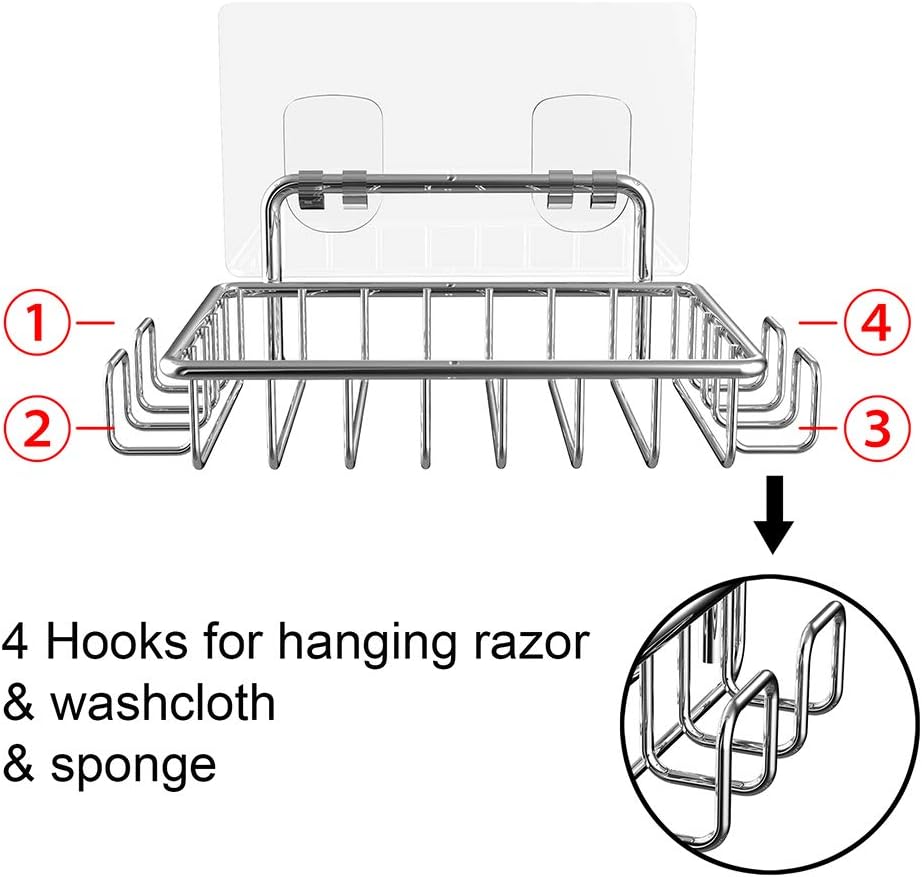 Nieifi Shower Caddy Shelf with Hooks Storage Rack Organizer Adhesive Stainless Steel without Drilling for Bathroom, Lavatory, Washroom, Restroom, Shower, Toilet, Kitchen (Sliver, 3 Pack)