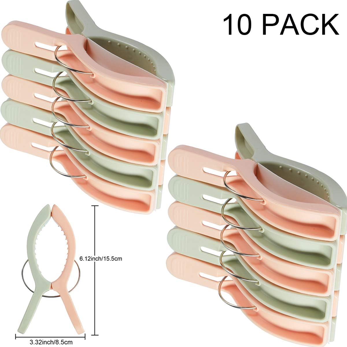 10 Pack Beach Towel Clips for Beach Chairs Jumbo Size Towel Clamps Lounge Pool Chairs on Cruise Chair Plastic Clothes Pegs Hanging Clip Clamps Large Items Cruise Vacation