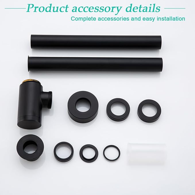 Brass Round Bottle P-Trap 1 1/4, Adjustable Basin Sink Waste Drain Trap Kit, Matte Black P Trap