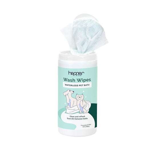 Hepper Wash Wipes - Soft Pet Cleaning Wipes Enriched with Aloe & Cucumber Scent for Waterless Grooming - Ideal for Dogs, Cats & Other Pets - Safe for Puppies & Kittens