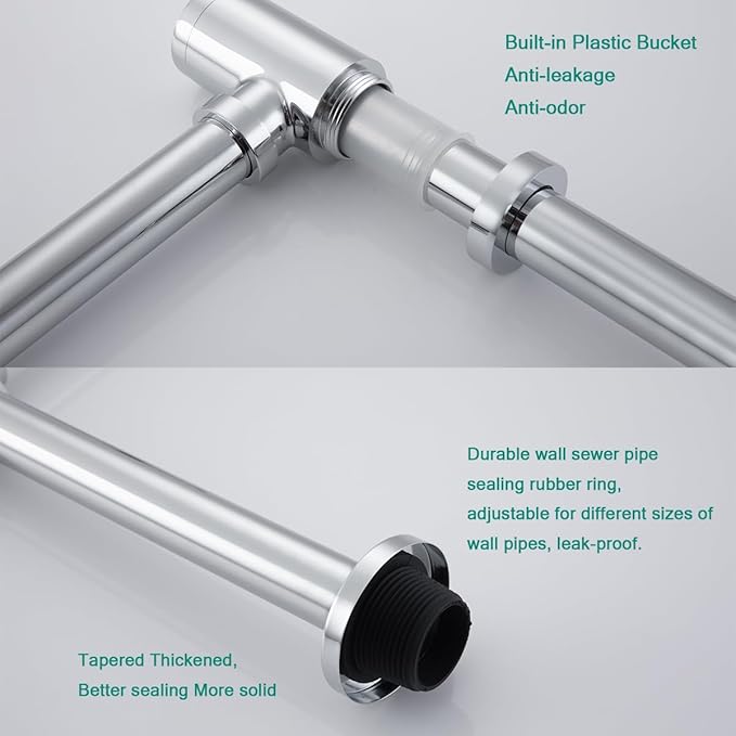 Brass Round Bottle P-Trap with Pop Up Drain Stopper with Overflow,1 1/4 Adjustable Basin Sink Waste Drain Trap Kit,Chrome P Trap