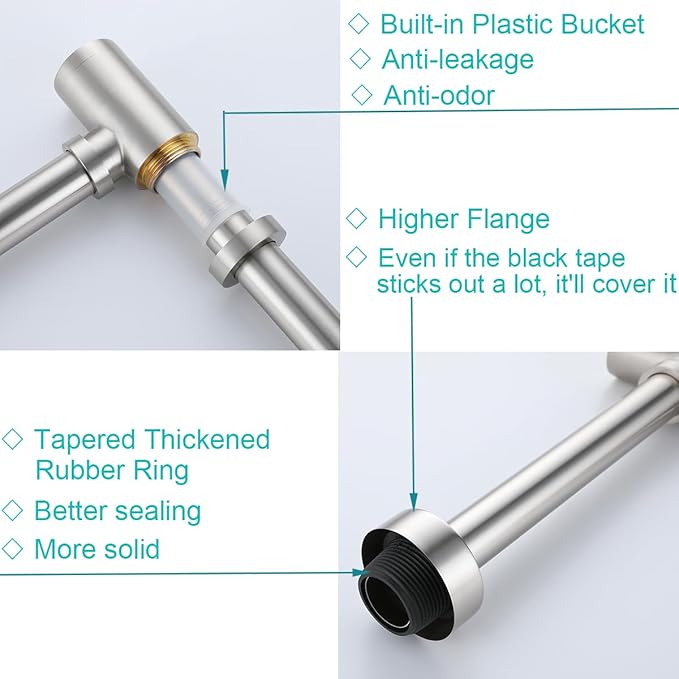 Brass Round Bottle P-Trap 1 1/4, Adjustable Basin Sink Waste Drain Trap Kit, Brushed Nickel P Trap