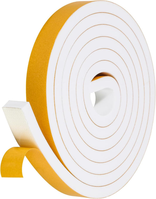 Weather Stripping Seal (1 Inch X 1/2 Inch) for Door Window, 10Feet High Density Foam Tape, Soundproofing, Insulation Strip, Door Sealers for Door Frame- White
