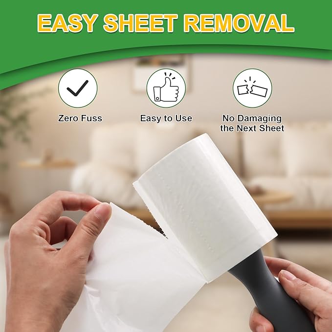 Lint Roller Pet Hair Value Pack of 250 Sheets, Extra Sticky Lint Remover for Dog & Cat Fur, Clothes, Furniture, Couches Reusable Lint Remover for Fuzz, Fluff & Hair(White)