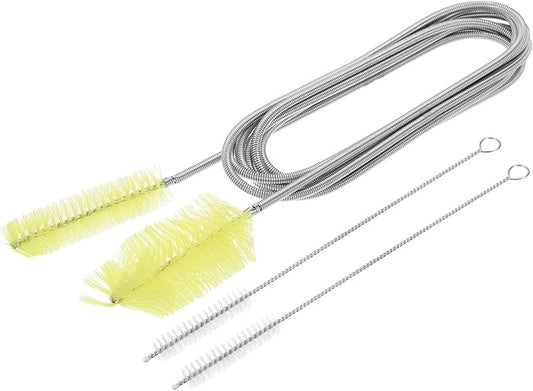 HARFINGTON 3pcs Flexible Long Drain Brush Straw Cleaner Set 78.74" Stainless Steel Double Ended Hose Brush with 8" Nylon Long Tube Pipe Cleaning for Fish Tank Sink Pipe, Yellow