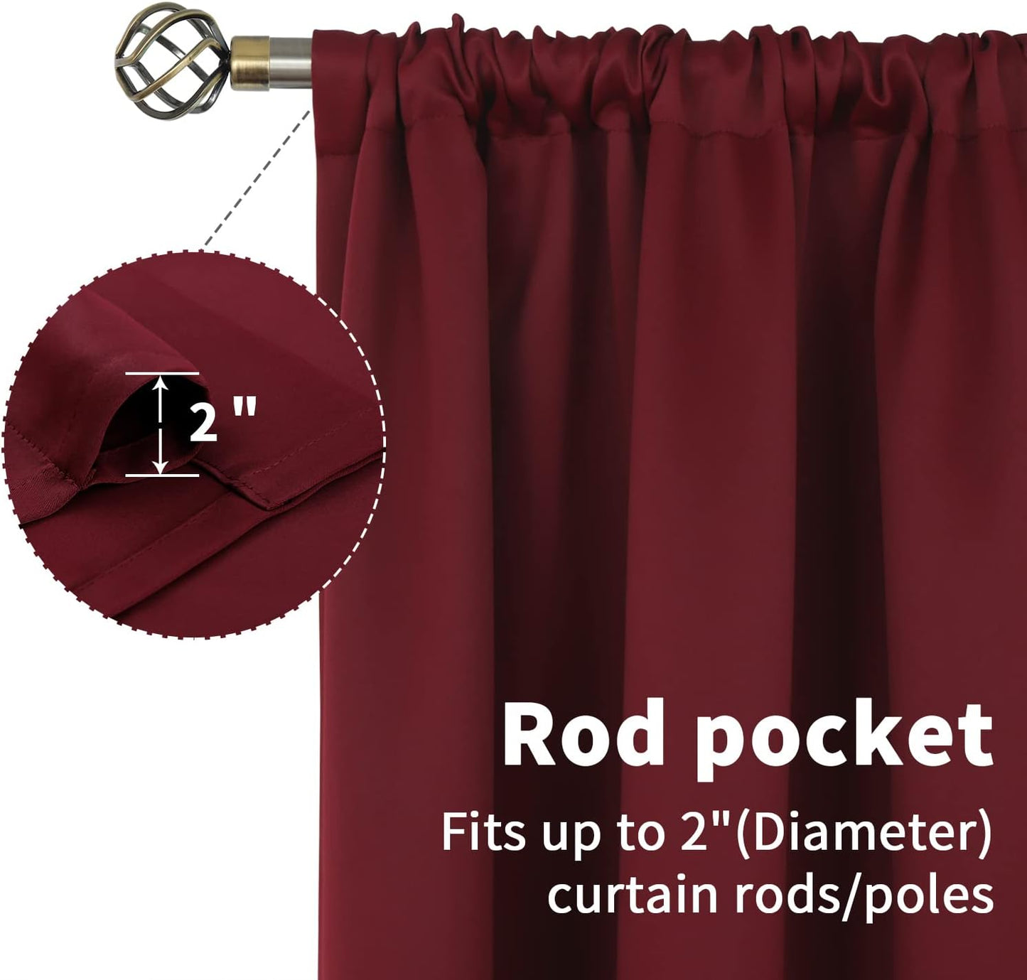 BGment Short Burgundy Blackout Curtains 45 Inches Length - Rod Pocket Thermal Insulated Room Darkening Window Drapes for Bedroom Kitchen Christmas Decorative, 42 x 45 Inch, 2 Panels
