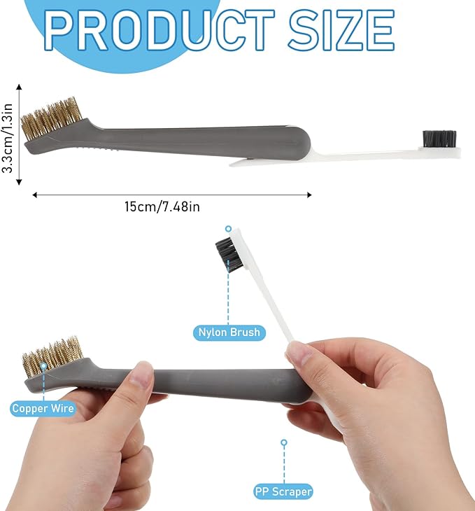 Kitchen Cleaning Scrub Brush Deep Gas Stove Brass Wire Brush with Stiff Bristles & Cooktop Scraper Stainless Steel Scrubber for Range Hood Grease Grime Rust Cleaner for Pot Pan Household Cleaning Tool