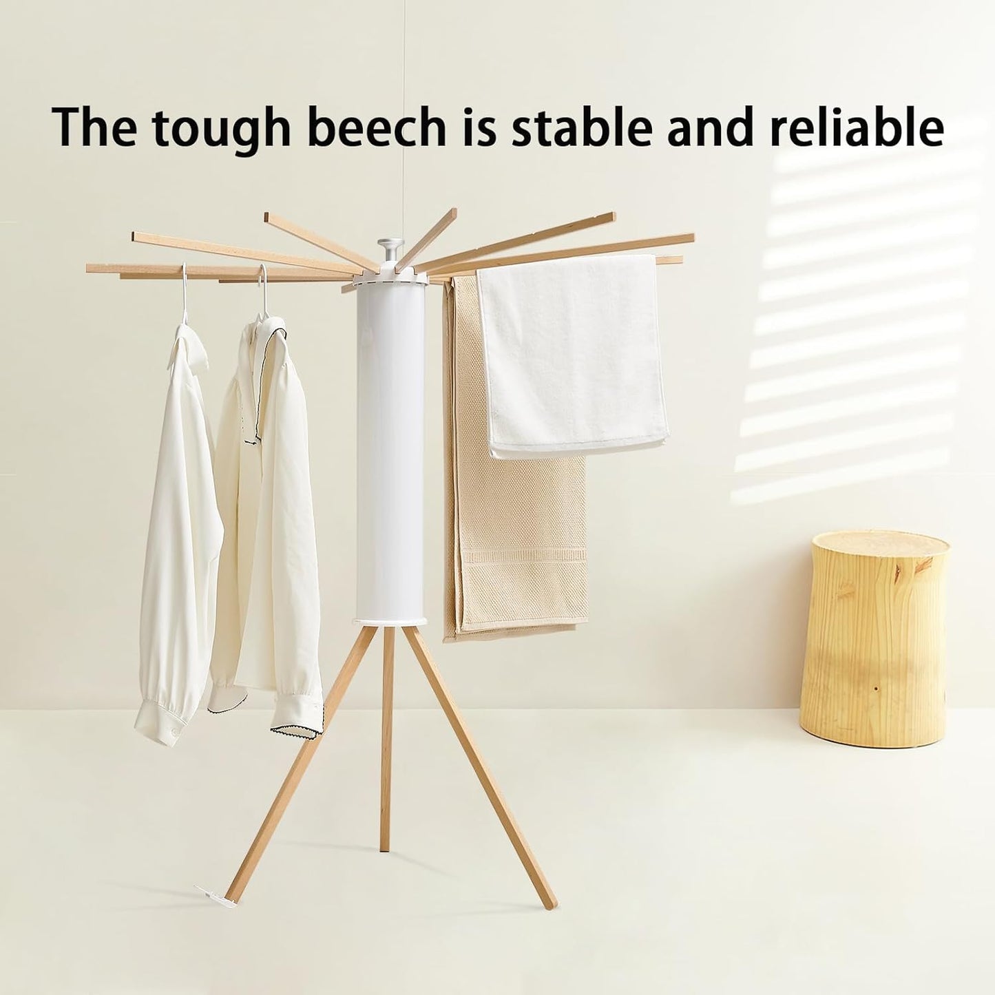 JOOM Tripod Clothes Drying Rack, Garment Rack Portable and Foldable Space Saving Laundry Drying Rack - Drying Rack Clothing 12 Rods Wooden