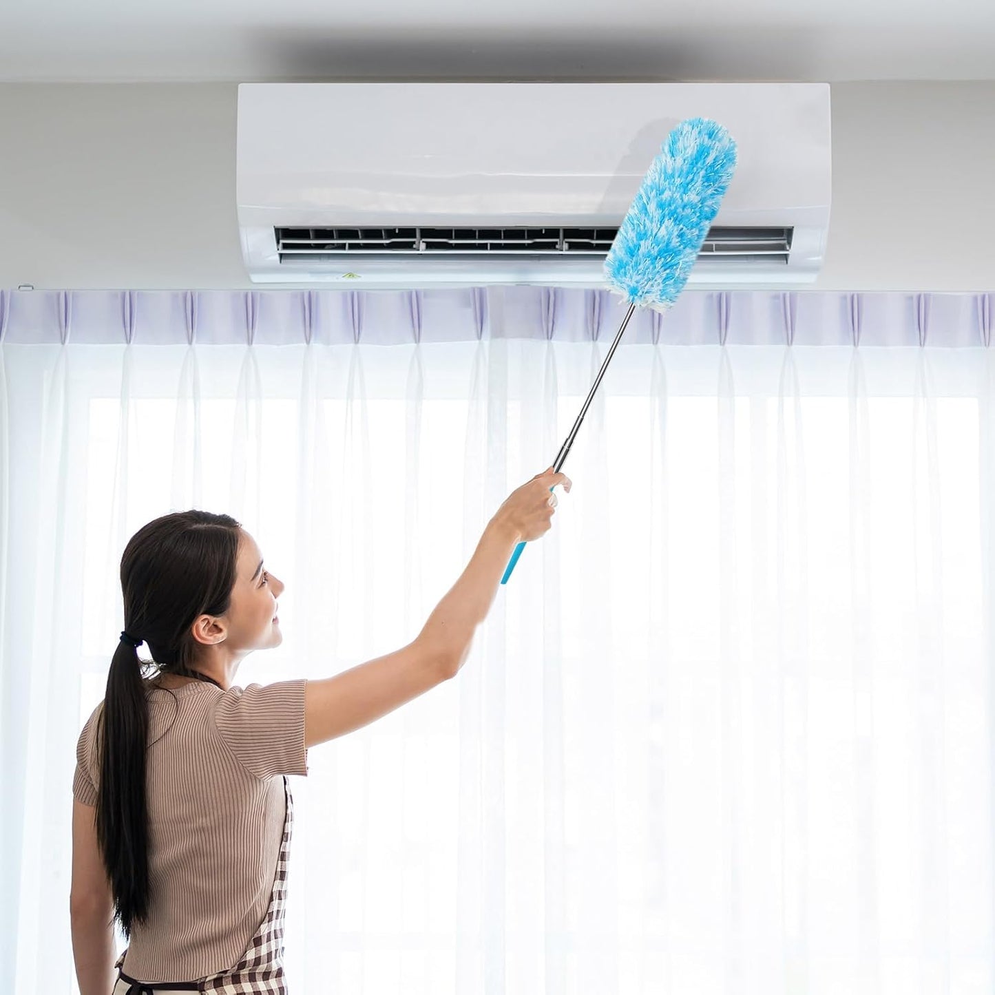 Tanlade 8 Pcs Microfiber Feather Duster for Cleaning 13-31 Inch Extendable Cobweb Dusters Ceiling Fan Duster Washable Bendable Tool for Office Car Window Furniture (Bright Color)