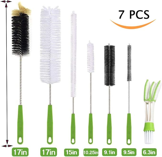 Long Bottle Brush, 17 in Bendable Cleaner Brushes for Cleaning Neck Beer Bottles, Wine, Baby Bottles, Water Bottles, Tumblers, Flask, Bird Feeder, Vase, Pipes and Brewing Supplies 7 Pack