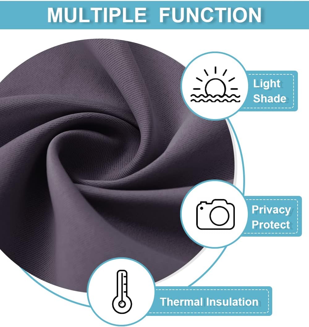 RYB HOME Bedroom Curtains Blackout - Light Block Energy Efficiency Small Window Treatment Drapes for Kitchen Dining Baby Nursery Morden Decor, W 42 x L 63 inch, Greyish Purple, 2 Panels