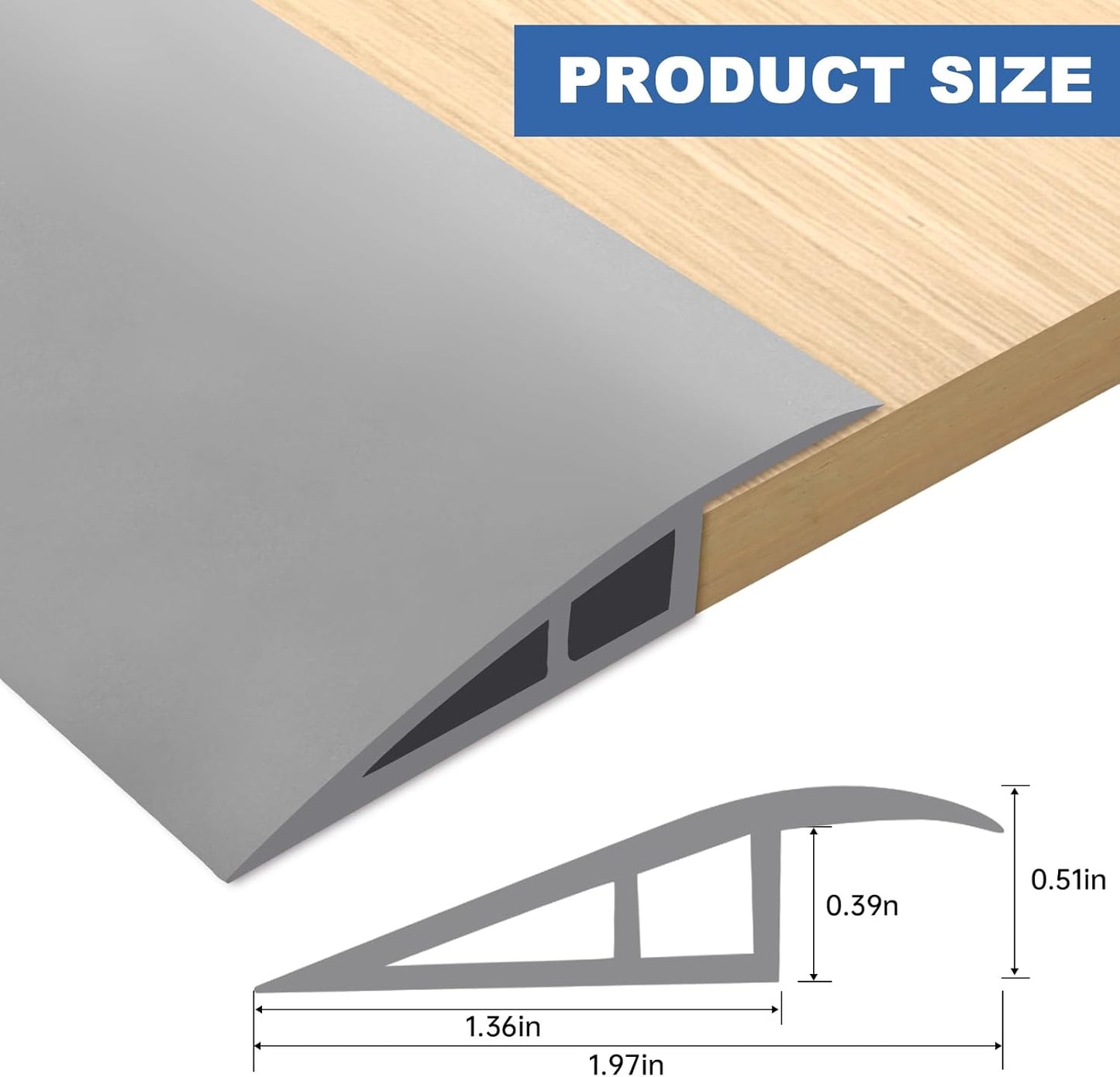 Vinyl Door Threshold Flooring Transition Strip Self Adhesive Carpet Edging Strip for Laminate Doorway Edge Threshold from 1/5" to 2/5" (Gray, 10 Ft)