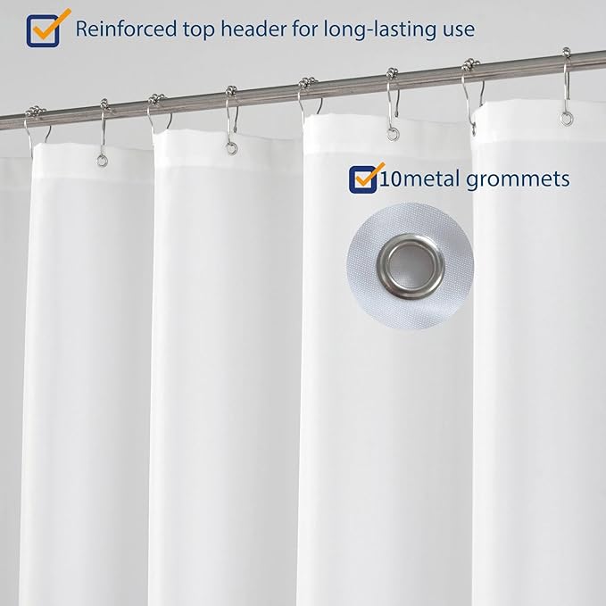 N&Y HOME Fabric Shower Curtain Liner Longer Stall Size 54 x 75 inches, Hotel Quality, Washable, White Bathroom Curtains with Grommets, 54x75