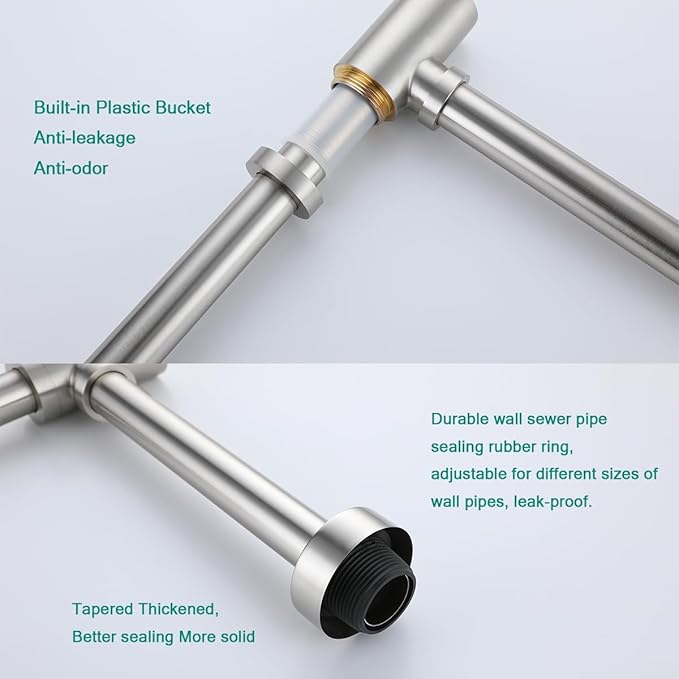 Brass Round Bottle P-Trap with Pop Up Drain Stopper,1 1/4 Adjustable Basin Sink Waste Drain Trap Kit Without Overflow,Brushed Nickel P Trap