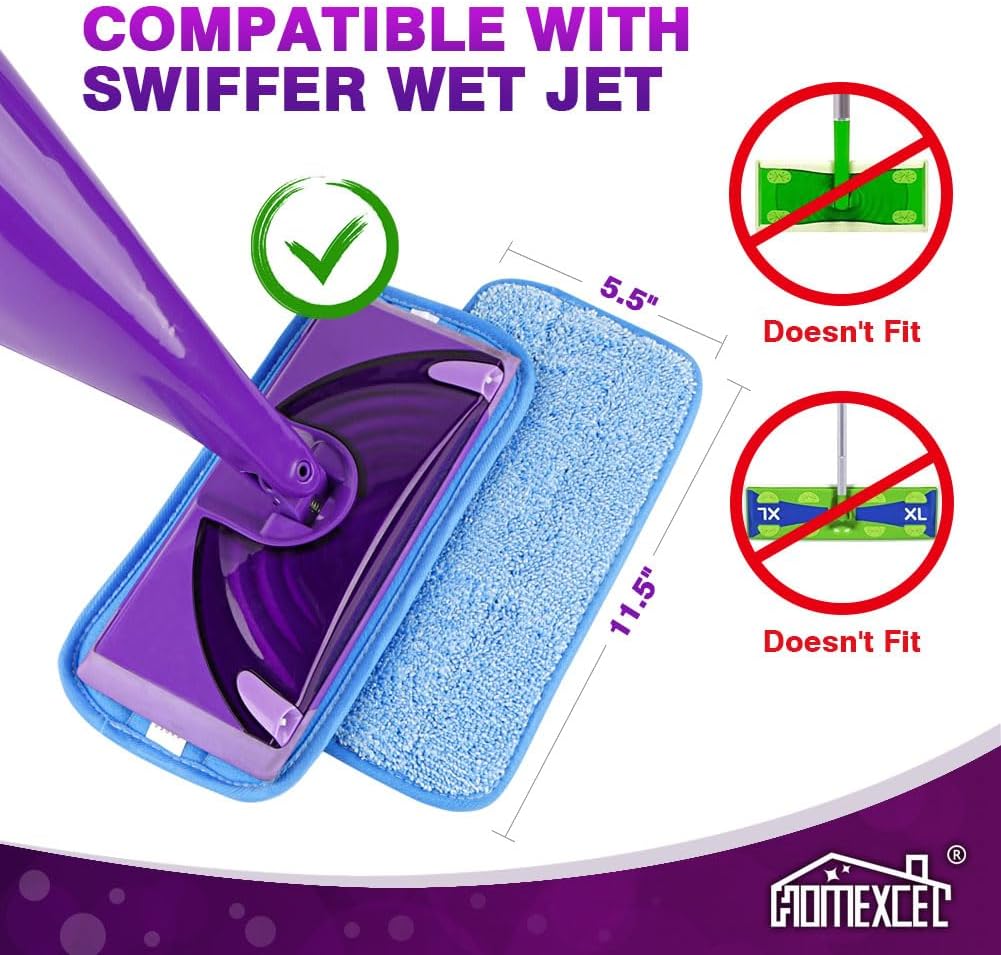 HOMEXCEL Reusable Mop Pads Compatible with Swiffer WetJet (8 Pack) - 12-inch Microfiber Mop Pads Wet Jet Refills for Wet Mopping Cloths - Hardwood Floor Cleaning